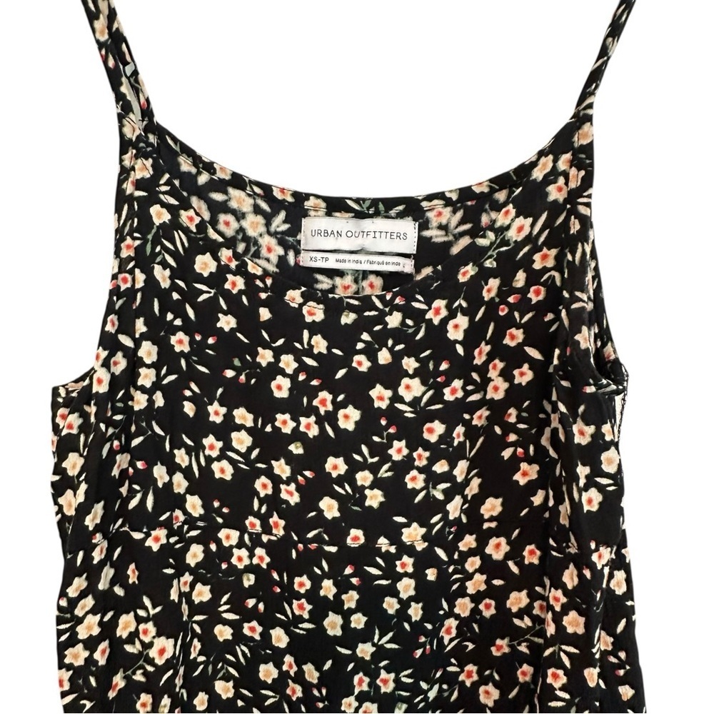Urban Outfitters Women's XS Black Spaghetti Strap Floral Slip Mini Flowy Dress - Picture 2 of 4